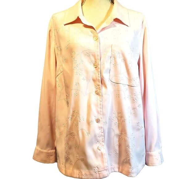 Vintage Fashion Bug Button Up Top Size 14 16W Pastel Pink Embroidered Soft - Picture 1 of 10